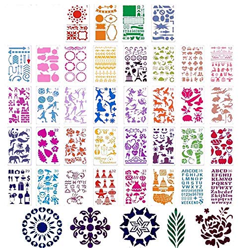 Paquete de 41 plantillas para números de letra, alfabeto para suministros de revistas de bala, bricolaje, álbumes de recortes, pintura, dibujo, manualidades, accesorios, 4 x 7 pulgadas