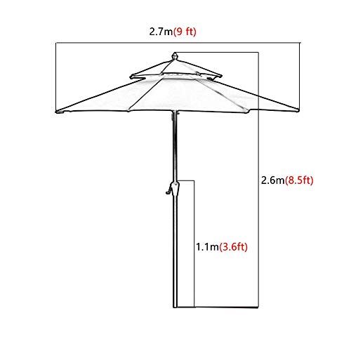 Parasol Jardin Sombrillas Terraza Playa Sombrilla para Patio de Servicio Pesado, Sombrillas de Jardín de Patio Trasero Beige de 270 Cm (9 Pies) con Manivela y Ventilación, Color de Grano de Madera