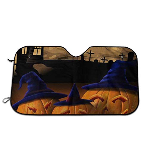 Parasol Para Parabrisas De Coche,Sombrilla Ventana Delantera,Halloween Trick Or Treat Pumpkin Castle Y Moon Car Windshield Bloques De Protección Solar Rayos Uv Y Daños Universal Fit Cars,Sedans,Truc