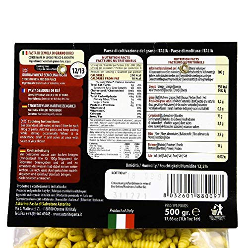 PASTA CASERA DE CALABRIA LOS CAVATELLI HECHO CON TRIGO DURO DE ASTORINO PASTA: 6 PAQUETES DE PASTA DE 500 GRAMOS PRODUCIDOS EN CALABRIA CON TRIGO ITALIANO