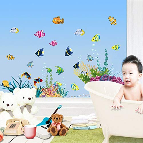Pegatinas de pared 3D de dibujos animados de peces tropicales El mundo submarino, DIY extraíble vinilo del arte de pantalla, for sala de juegos for niños y jardín de infancia Corredor Decoración 25x70