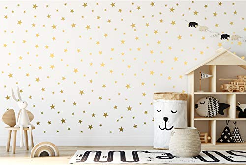 Pegatinas de pared de estrellas doradas removibles para decoración del hogar fácil de despegar paredes pintadas de vinilo metalizado de lunares para habitación de bebé y niños (paquete de 124)