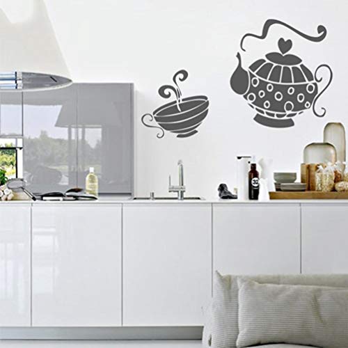 pegatinas decorativas pared Patrón de tetera Cocina Café Tienda Vinilos decorativos para ventanas Arte Decoración mural para cocina cafetería cafetería