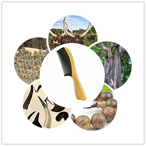 Peine de sándalo verde y cuerno de búfalo negro, peine antiestático, material natural para masajear el cuero cabelludo para promover la circulación sanguínea (color principal)