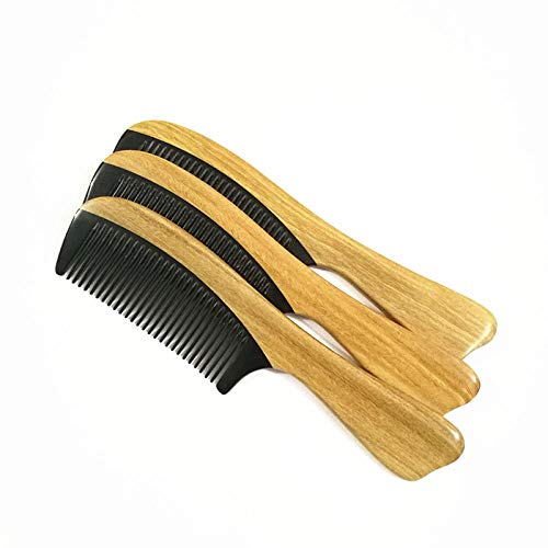 Peine de sándalo verde y cuerno de búfalo negro, peine antiestático, material natural para masajear el cuero cabelludo para promover la circulación sanguínea (color principal)