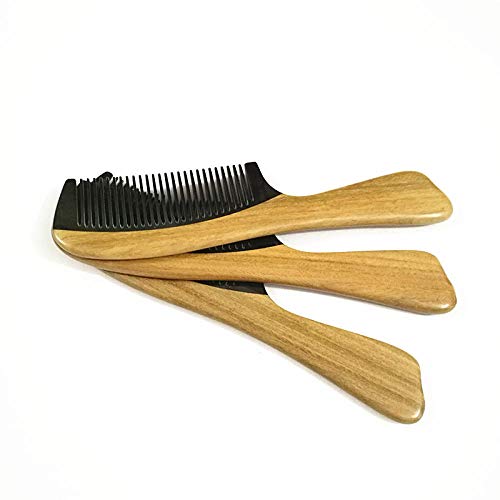 Peine de sándalo verde y cuerno de búfalo negro, peine antiestático, material natural para masajear el cuero cabelludo para promover la circulación sanguínea (color principal)