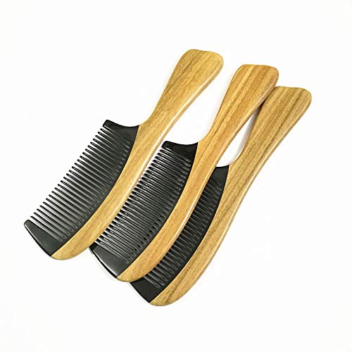Peine de sándalo verde y cuerno de búfalo negro, peine antiestático, material natural para masajear el cuero cabelludo para promover la circulación sanguínea (color principal)
