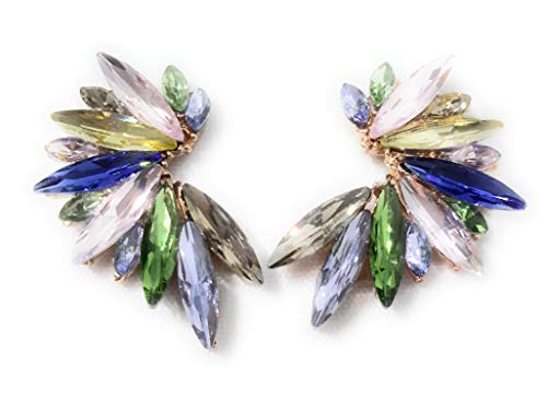Pendientes Cristales Colores Mujer Pendientes Fiesta Boda Medio Aro, Chapado Oro Tonos Pasteles