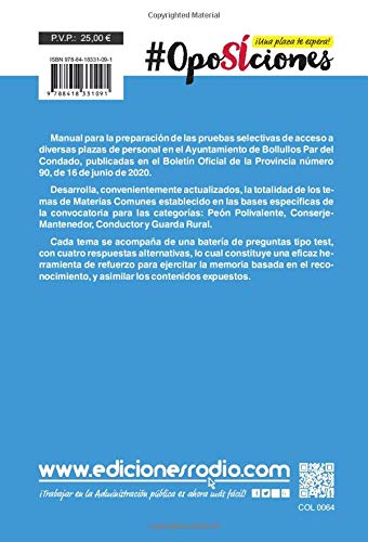 Peón Polivalente, Conserje-Mantenedor, Conductor, Guarda Rural. Temario Común y Test: Ayuntamiento de Bollullos Par del Condado