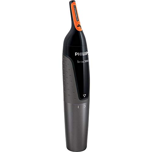 Philips NT3160/10 - Recortador de vello, nariz y orejas, resistente al agua, color negro y plateado, battery-powered