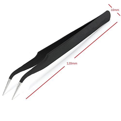 Pinzas de Precisión Profesional Antiestático Pinza curvada de Acero Inoxidable para Electrónica, Médicos, Jewelry-Making, Negro