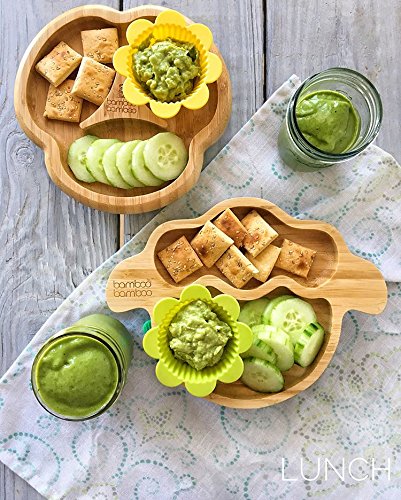 Plato con forma de oveja para bebés y niños pequeños, hecho de bambú natural y con ventosa de succión para mantenerse en su lugar rojo cereza