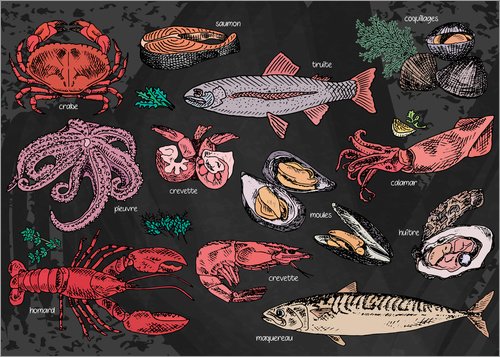 Posterlounge Cuadro de PVC 70 x 50 cm: Seafood - French de Editors Choice