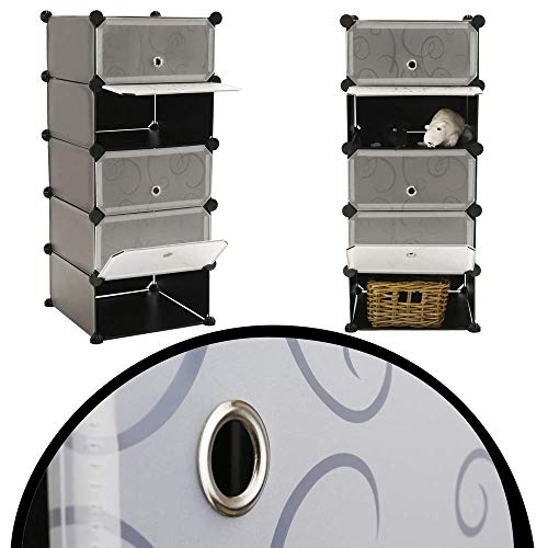PrimeMatik - Armario Organizador Modular Estanterías de 5 Cubos de 17x35cm plástico Negro con Puertas y Dibujado