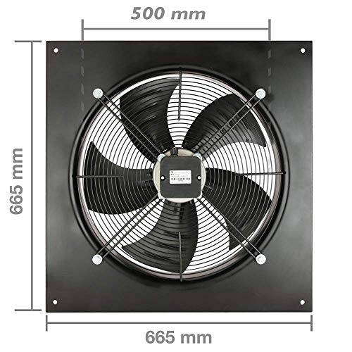 PrimeMatik - Extractor de Aire de Pared de 500 mm para ventilación Industrial 1350 RPM Cuadrado 665x665x95 mm