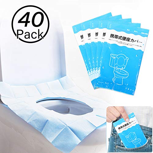 Protector WC Desechable Impermeable, Yolistar 40pcs Protector Water Desechables Papel Cubre Inodoro, Antibacteriano Talla Universal Funda Desechable wc para Baño, Proteger el medio ambiente