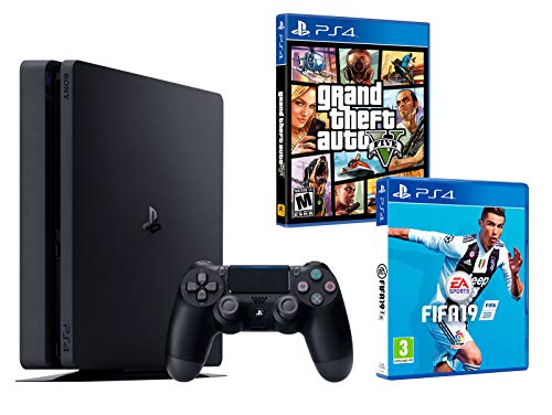 PS4 Slim 1Tb Negra Playstation 4 Consola + FIFA 19 + GTA V