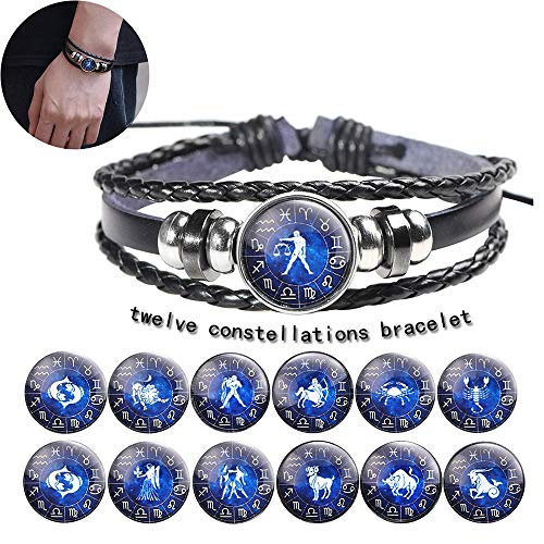 Pulseras Hombre，Pulsera Cuero Doce Constelaciones，Pulseras Dia De La Padre