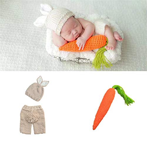 puseky 3pcs Newborn Baby Boy Girls Cap + Shorts + Zanahoria Foto de juguete Fotografía Prop Conjuntos Conjunto (Color : Beige, Size : 0-6M)