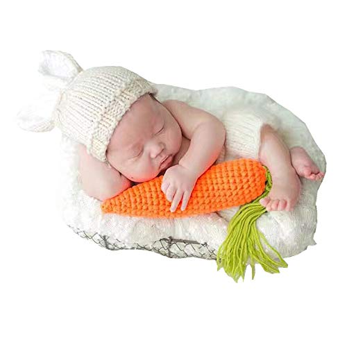 puseky 3pcs Newborn Baby Boy Girls Cap + Shorts + Zanahoria Foto de juguete Fotografía Prop Conjuntos Conjunto (Color : Beige, Size : 0-6M)