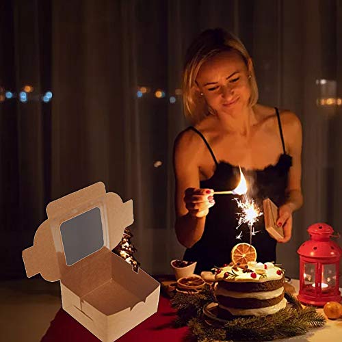 Pveath Mini cajas de pasteles,24 piezas caja de papel kraft con ventana y 24 piezas adhesivas,cajas de papel kraft para alimentos,galletas,pan,caramelos,rebanadas de pastel y postres