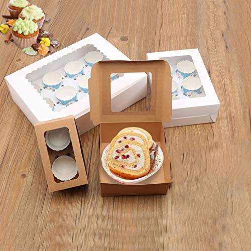 Pveath Mini cajas de pasteles,24 piezas caja de papel kraft con ventana y 24 piezas adhesivas,cajas de papel kraft para alimentos,galletas,pan,caramelos,rebanadas de pastel y postres