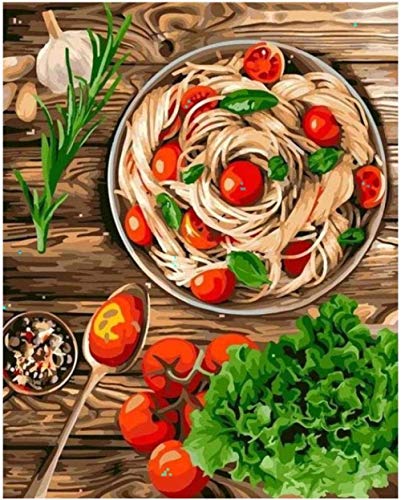 QIAOYUE Fideos - Pintura por números para Adultos y niños pintando Sala de Estar Dormitorio Cocina decoración Lienzo 40X50Cm （Sin Marco）