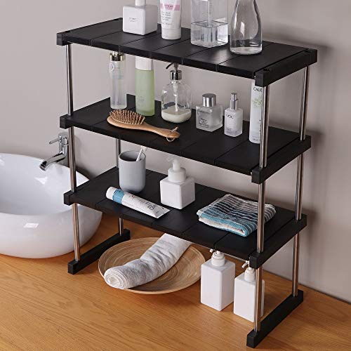 Qisiewell Estante de Cocina Estante de gabinete Estante de Almacenamiento estantería de baño Estante de baño Estante de baño Estante de Zapatos Estante de gabinete Base Negro Soporte Plegable