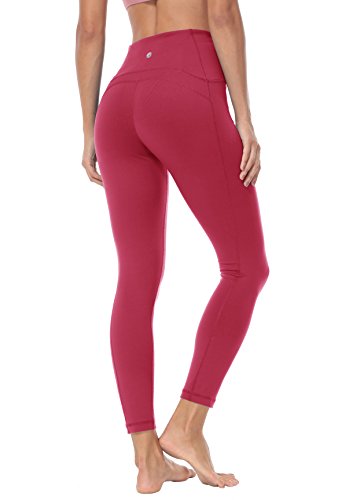 QUEENIEKE Polainas de Yoga para Mujeres Nueve Pantalones Medios de Correr Power Flex de Alta Cintura para Gimnasio Color Rojo Vino Tamaño S