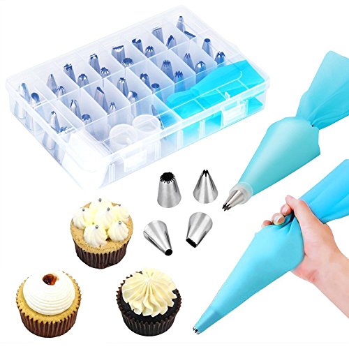 Queta 38PCS Boquillas Para Manga Pastelera, 32PCS Boquillas Para Repostería Grado Alimenticio, 2PCS Para Mangas Reutilizables, 2PCS Uñas de Flores para Creativas.