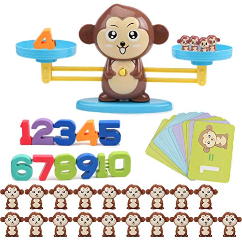 Queta Juguete balanza para niños Monkey Balance, Juguete Educativo Montessori para Aprender matemáticas Juego para niños para desarrollar Inteligencia y coordinación Ojo-Mano (60 Piezas)