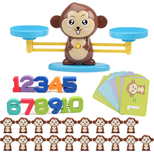 Queta Juguete balanza para niños Monkey Balance, Juguete Educativo Montessori para Aprender matemáticas Juego para niños para desarrollar Inteligencia y coordinación Ojo-Mano (60 Piezas)