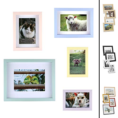 Quubik Design Juego de Marcos de Fotos en Vivos Colores primaverales - Juego de 5 Marcos de Fotos tamaños de 10x15cm, 13x18cm y 20x25cm Disponibles