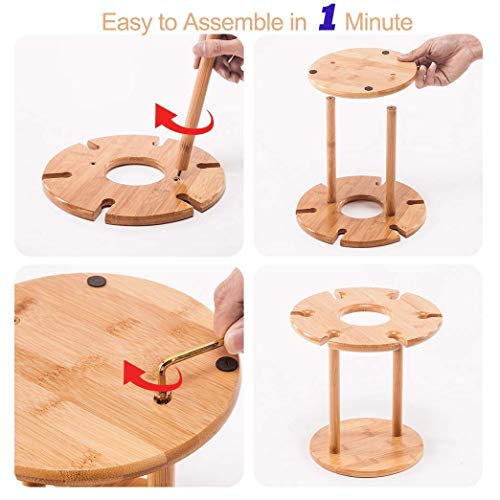QuXiaoMo Estante para Copas de Vino Estante para Botellas de Vino de bambú Estante para Vino de encimera Hecho a Mano con 6 estantes para Vidrio y 1 Estante para Botellas