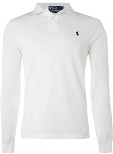 Ralph Lauren Polo - Camiseta de manga larga, azul marino, negro y blanco, rojo y gris, algodón, Blanco, small