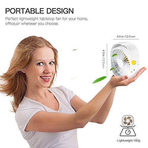 RATEL Ventilador de Mesa USB, Ventilador de Escritorio 12.5 cm Use con Cable de 1.2 metros, portátil y Personal para el hogar y la Oficina Silencioso y Potente, lo enfría en el Verano Caliente,Blanco
