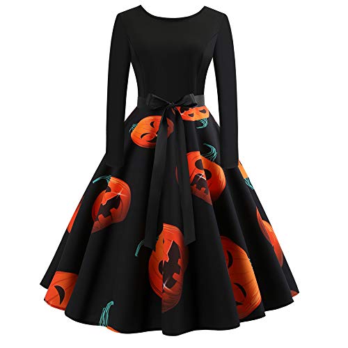 Rawdah_Vestidos De Fiesta Mujer Halloween Ropa Mujer Vestido De Fiesta De Gasa Vintage De Manga Larga con Cuello En V De Halloween