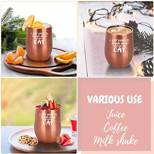 Regalos de gato para amantes de los gatos, la mejor mamá de gatos, vaso de vino aislado de acero inoxidable con tapa, perfecto para cumpleaños, Navidad, oro rosa, (12 oz) Onebttl, mascota
