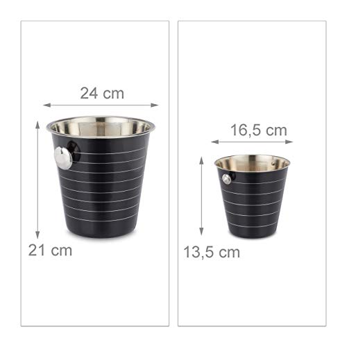 Relaxdays 10024740 Set coctelería, Cinco Utensilios Bar, Coctelera 500 ml, Cubitera, Pinzas Hielo, Enfriador Botellas, Vaso medidor, Negro, Acero, Inoxidable