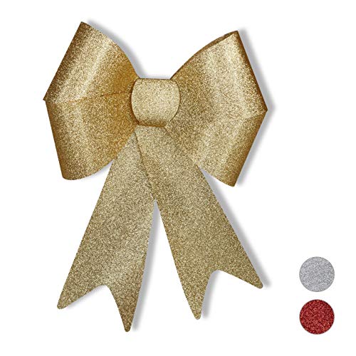 Relaxdays Lazo Gigante Brillante, PVC, Dorado, 54 x 38 x 7,5 cm