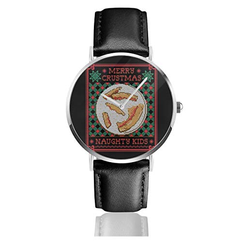 Reloj de Pulsera Unisex para Negocios, Casual, con diseño de Pizza de Navidad, de Cuarzo, con Correa de Piel Negra, para Hombres y Mujeres, colección Joven, Regalo