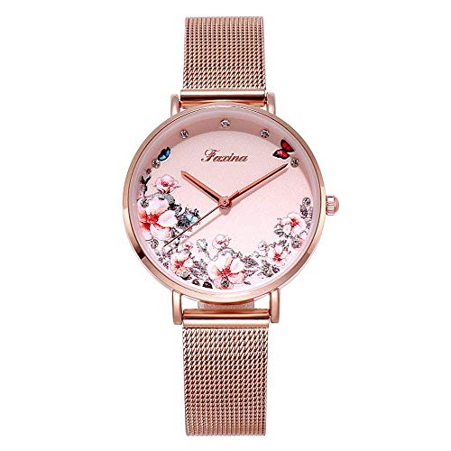Reloj para Mujer Nuevo Pétalo Tendencia Personalidad Tendencia Reloj Correa De Malla Estudiante Voz Sra. Peony Flor Harina Blanca