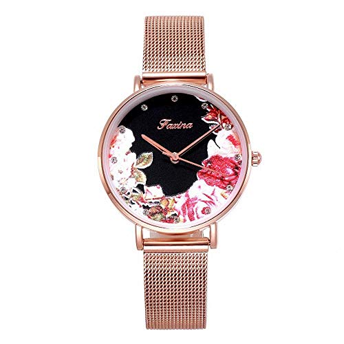 Reloj para Mujer Nuevo Pétalo Tendencia Personalidad Tendencia Reloj Correa De Malla Estudiante Voz Sra. Peony Flor Harina Blanca
