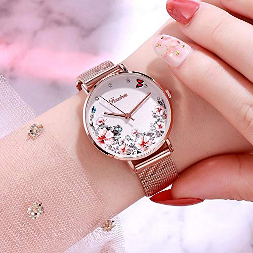 Reloj para Mujer Nuevo Pétalo Tendencia Personalidad Tendencia Reloj Correa De Malla Estudiante Voz Sra. Peony Flor Harina Blanca