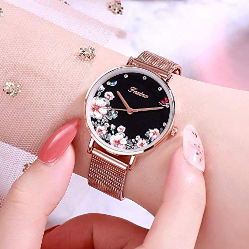 Reloj para Mujer Nuevo Pétalo Tendencia Personalidad Tendencia Reloj Correa De Malla Estudiante Voz Sra. Peony Flor Harina Blanca