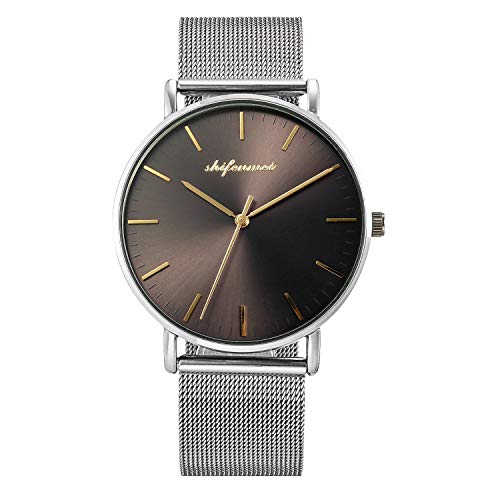 Reloj Ultra Delgada, Elegantes Minimalista Relojes Pulsera Correa en Acero Inoxidable Analógico de Cuarzo Impermeable Deportivos Moda para Hombres Mujeres Dama Señorita (Oro Blanco)
