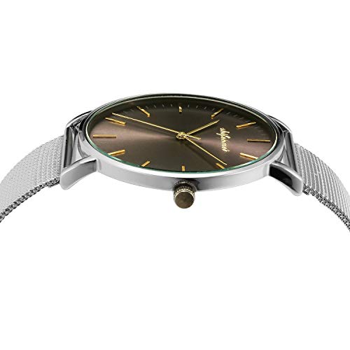Reloj Ultra Delgada, Elegantes Minimalista Relojes Pulsera Correa en Acero Inoxidable Analógico de Cuarzo Impermeable Deportivos Moda para Hombres Mujeres Dama Señorita (Oro Blanco)