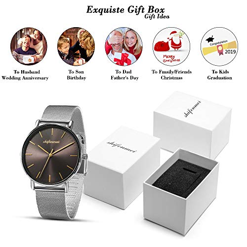 Reloj Ultra Delgada, Elegantes Minimalista Relojes Pulsera Correa en Acero Inoxidable Analógico de Cuarzo Impermeable Deportivos Moda para Hombres Mujeres Dama Señorita (Oro Blanco)