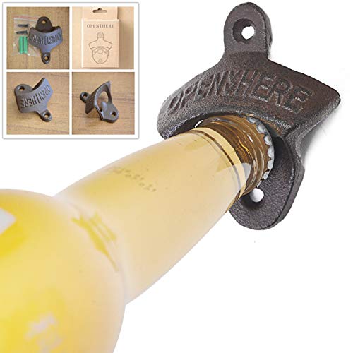 Retro - Abrebotellas de hierro fundido para montar en la pared, barra de cocina, cerveza