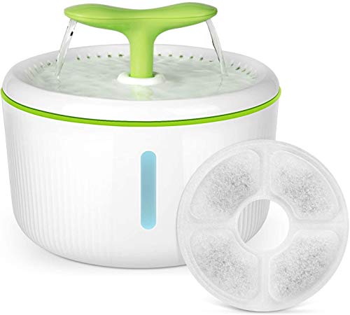 Rhodesy Fuente de Agua para Mascotas Gato Perro Dispensador Automático de Agua Circulante Ultra Silencioso Salud de Pétalos Higiene Fuente de Agua Potable, 2L